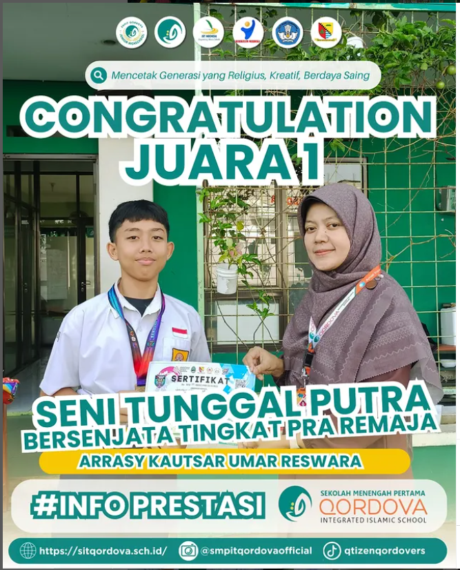 🏆 Siswa SMP IT Qordova Raih Juara 1 Seni Tunggal Putra Bersenjata Tingkat Pra Remaja