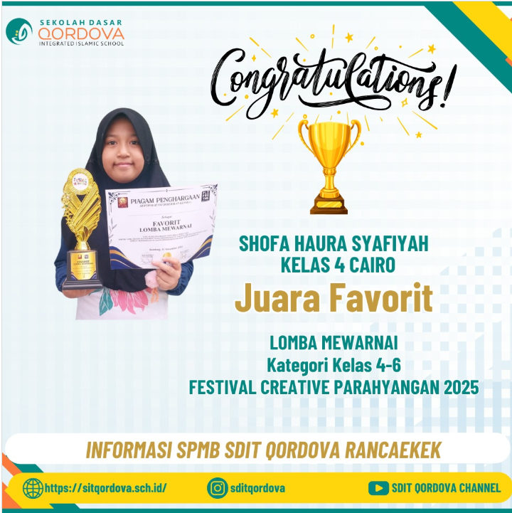 Siswa SDIT Qordova Raih Juara Favorit Lomba Mewarnai di Festival Creative Parahyangan 2025