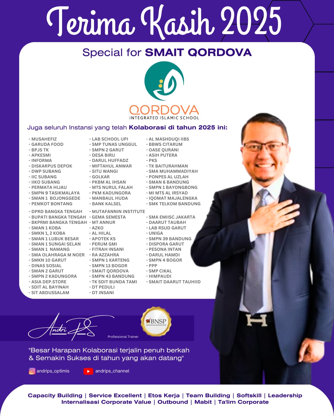 BNSP Sampaikan Ucapan Terima Kasih kepada SMAIT Qordova atas Dukungan Program Sertifikasi