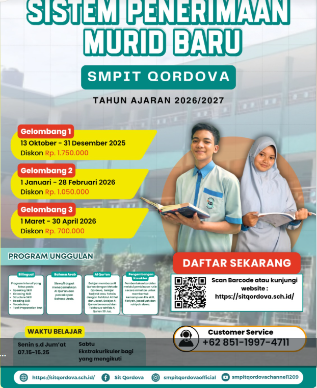 SMPIT Qordova Buka Sistem Penerimaan Murid Baru Tahun Ajaran 2026/2027