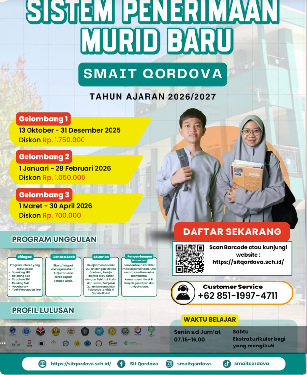 SMAIT Qordova Buka Sistem Penerimaan Murid Baru Tahun Ajaran 2026/2027