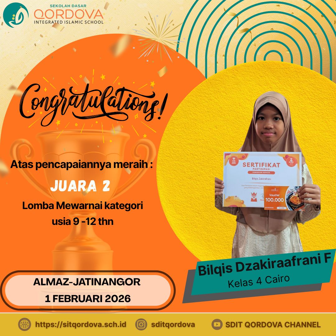 Siswa SDIT Qordova Raih Juara 2 Lomba Mewarnai Tingkat Anak Nasional