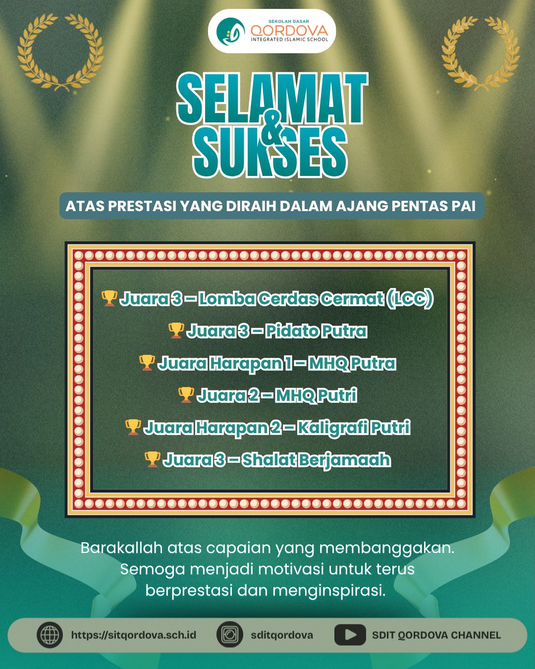 SIT Qordova Raih Berbagai Prestasi Gemilang dalam Ajang Pentas PAI