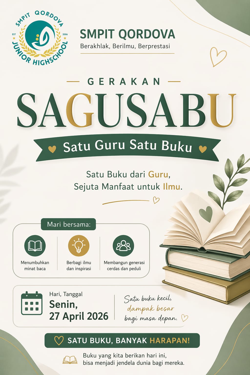 SMPIT Qordova Luncurkan Gerakan SAGUSABU “Satu Guru Satu Buku”