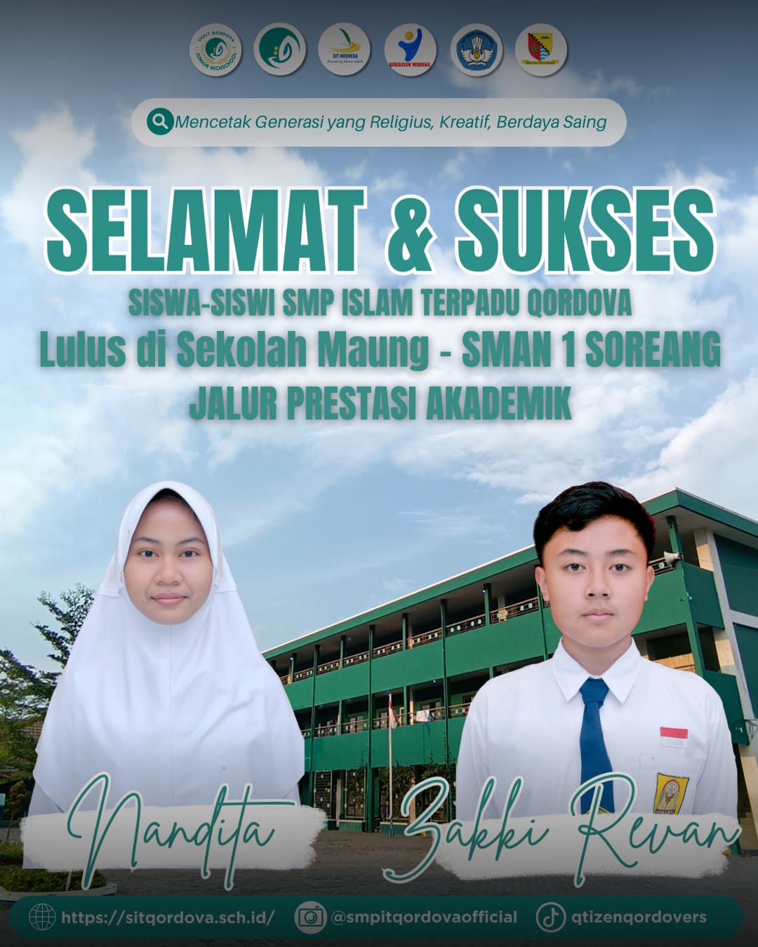 Dua Siswa SMPIT Qordova Lolos ke SMAN 1 Soreang Melalui Jalur Prestasi Akademik