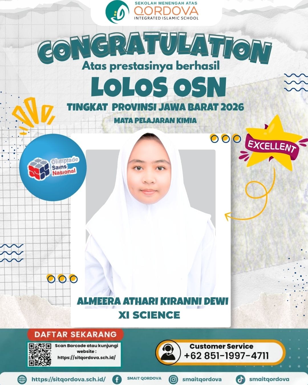 SISWI SMAIT QORDOVA LOLOS OSN TINGKAT PROVINSI JAWA BARAT 2026 BIDANG KIMIA