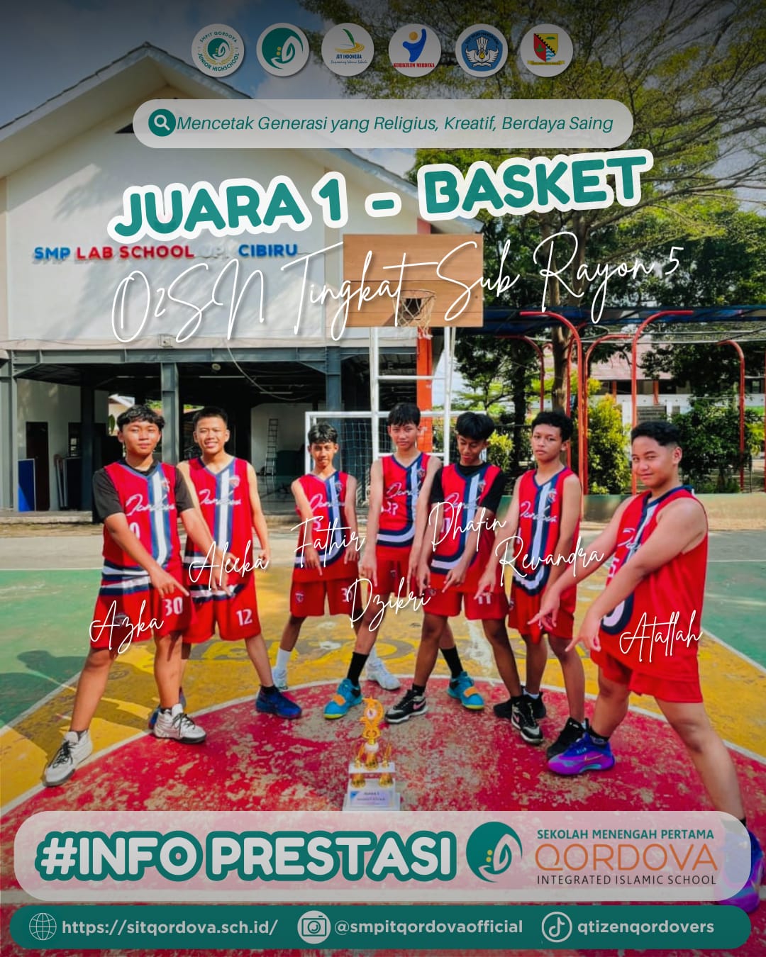 Tim Basket Putra SMPIT Qordova Raih Juara 1 O2SN Tingkat Sub Rayon 5