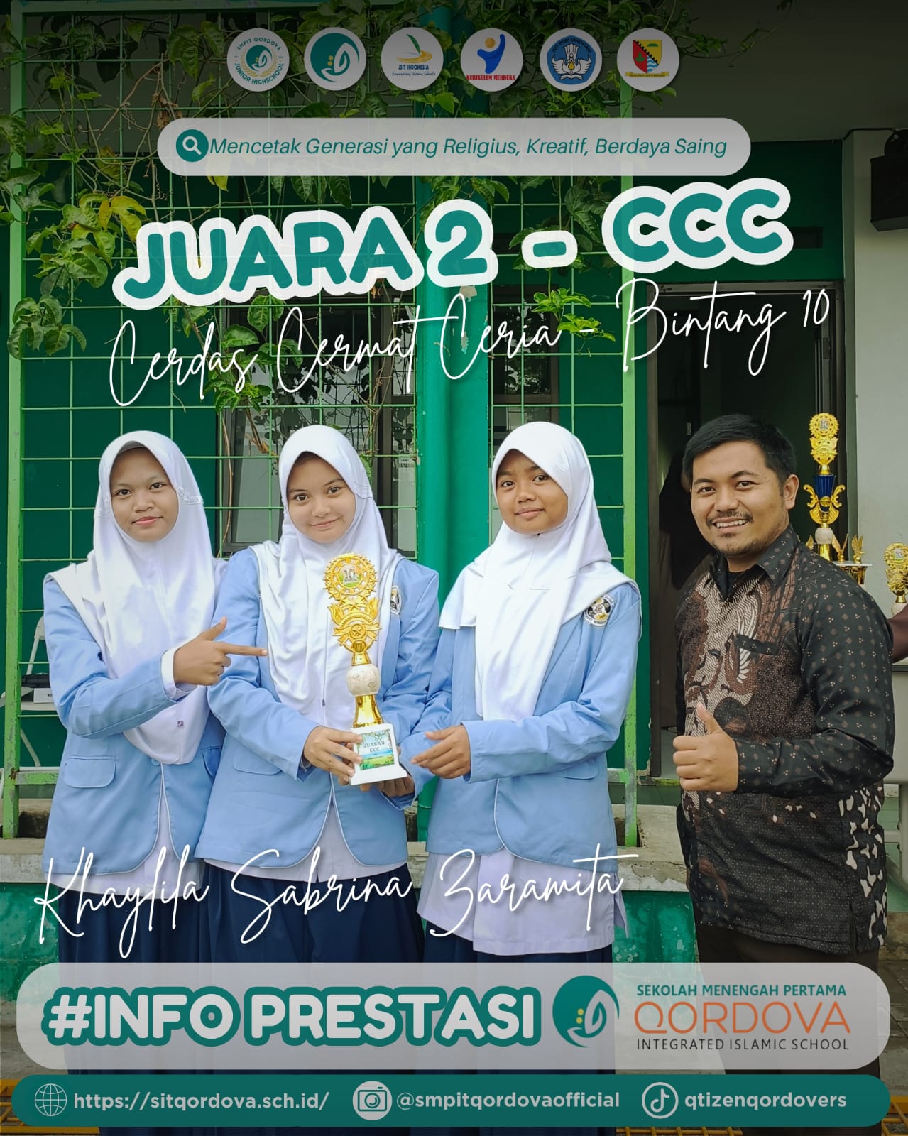 Tim CCC SMPIT Qordova Raih Juara 2 Cerdas Cermat Ceria Bintang 10