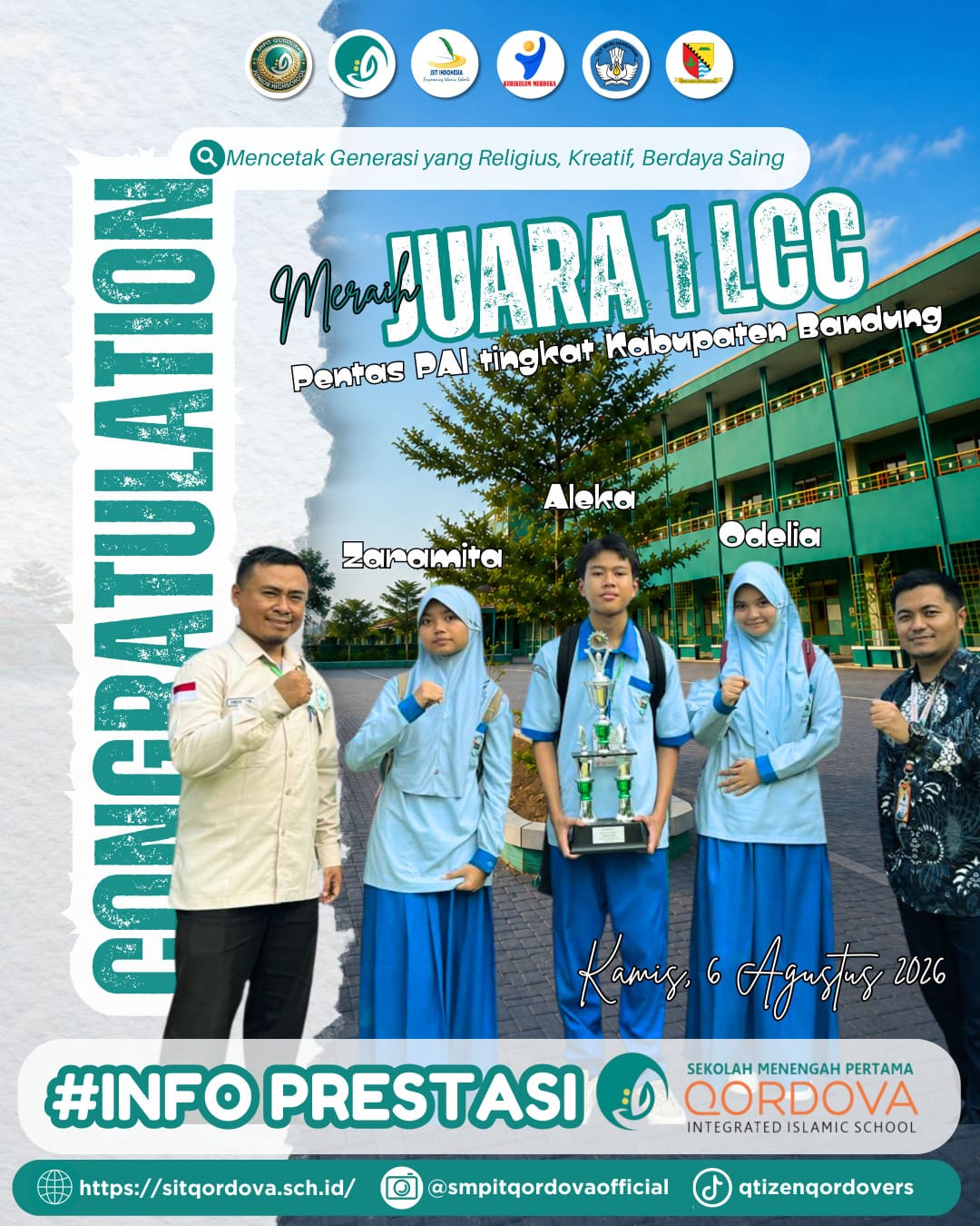 Alhamdulillah! SMP IT Qordova Raih Juara 1 LCC Pentas PAI Tingkat Kabupaten Bandung